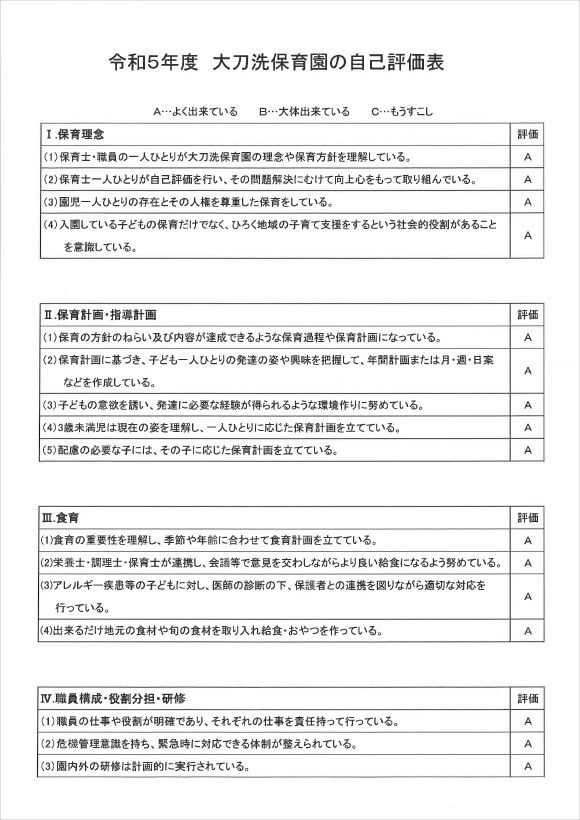 【大刀洗保育園】保育園自己評価